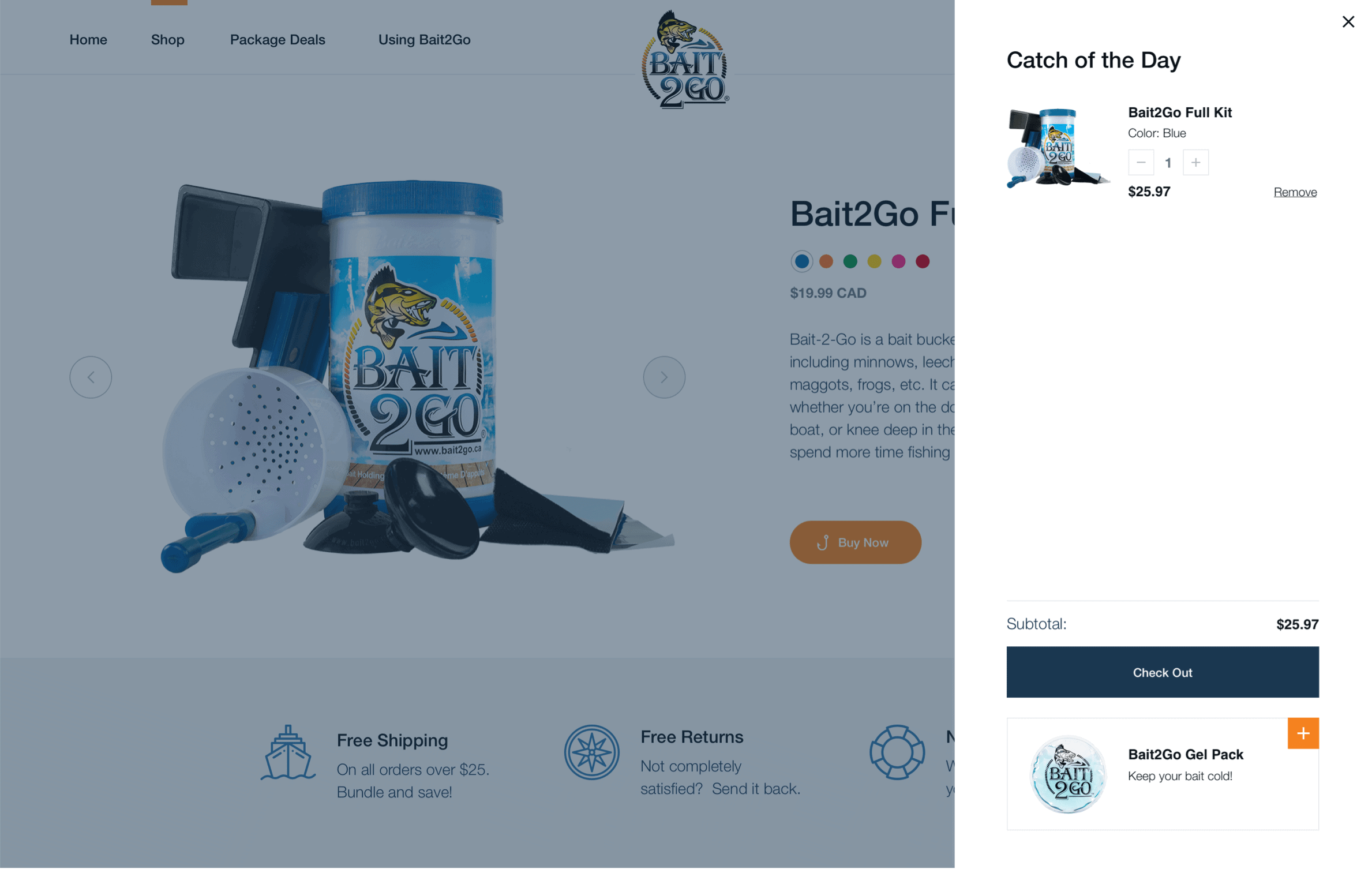 Bait2Go Bait Shopify Buckets e-commerce website